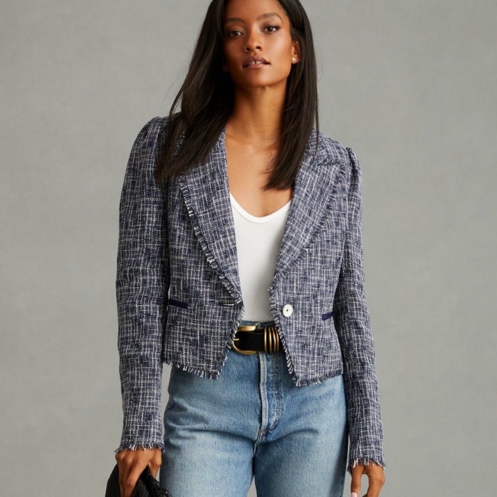 PAIGE Navy and White Tweed Blazer